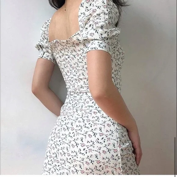 limjia shop coquette floral ruched puff sleeve cinched mini dress Size Large - Picture 7 of 16